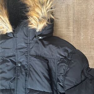 Diesel Black Fur-Trimmed Hooded Jacket